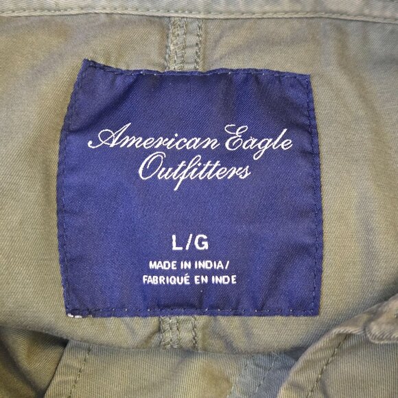 American Eagle Hooded Utility Jacket Coat Army Green L Zip Up Pockets Gorpcore - Picture 9 of 11